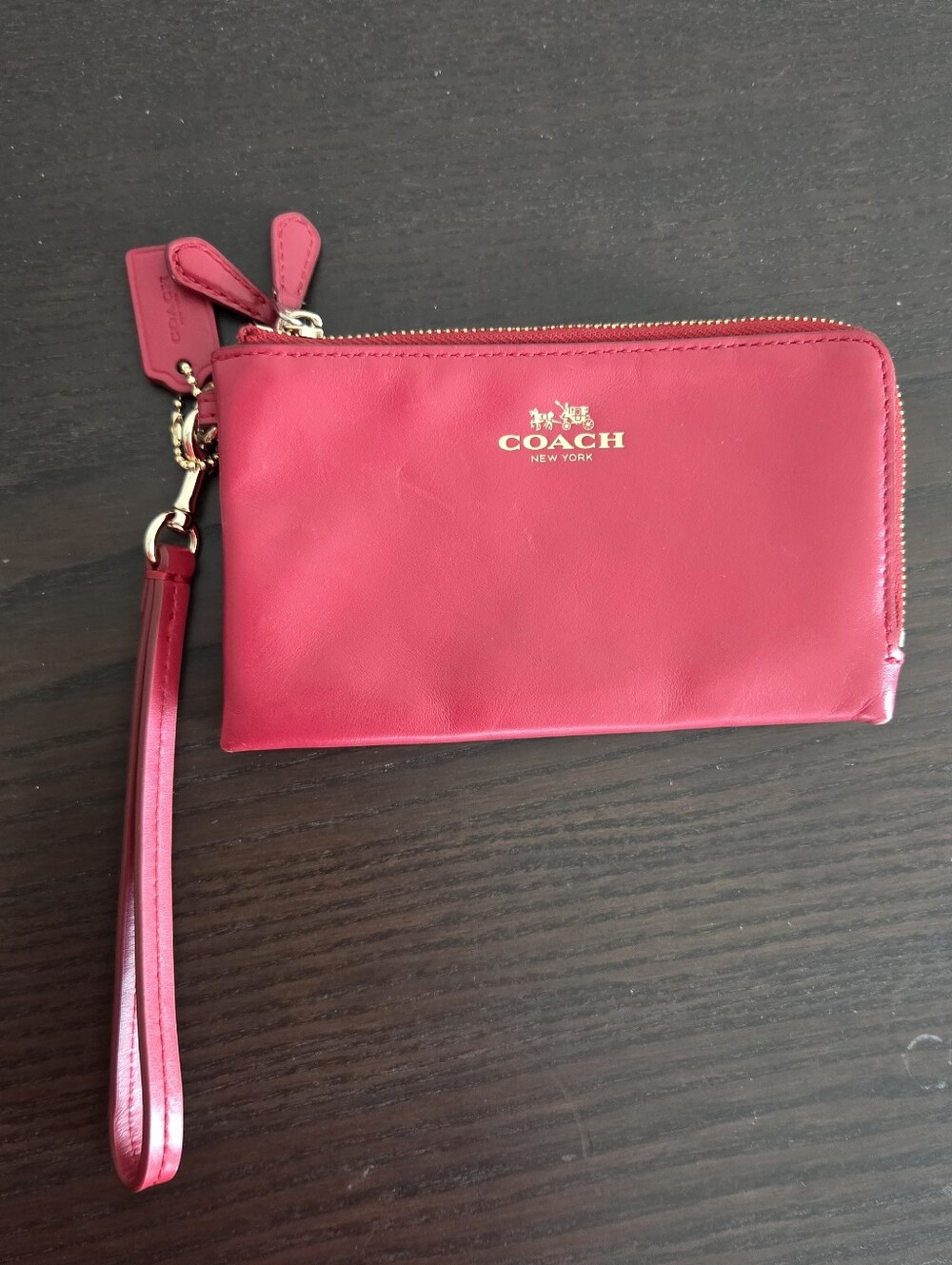 Coach Red Leather Wristlet Clutch with Gold Logo
